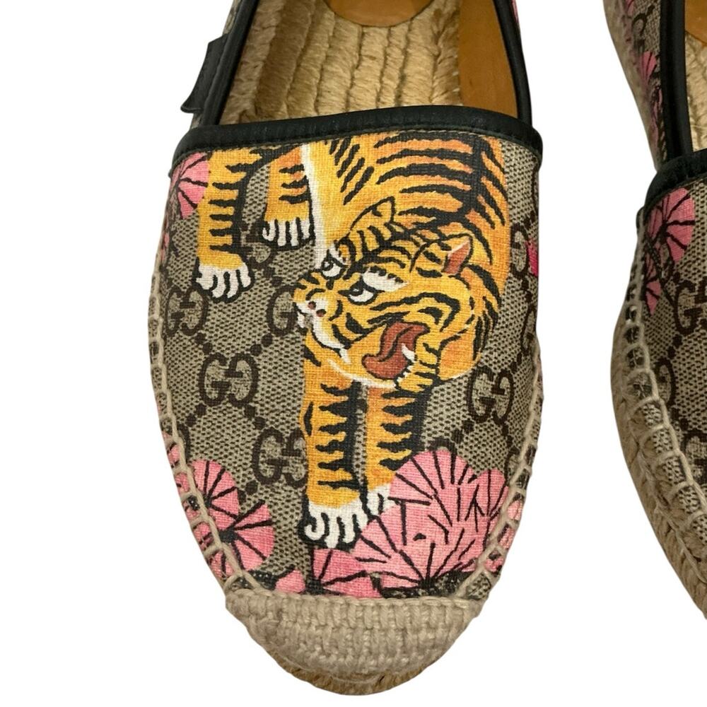 Gucci Bengal Tiger Floral Supreme Monogram Canvas Rare Espadrilles Size 7 1/2 - Picture 2 of 13